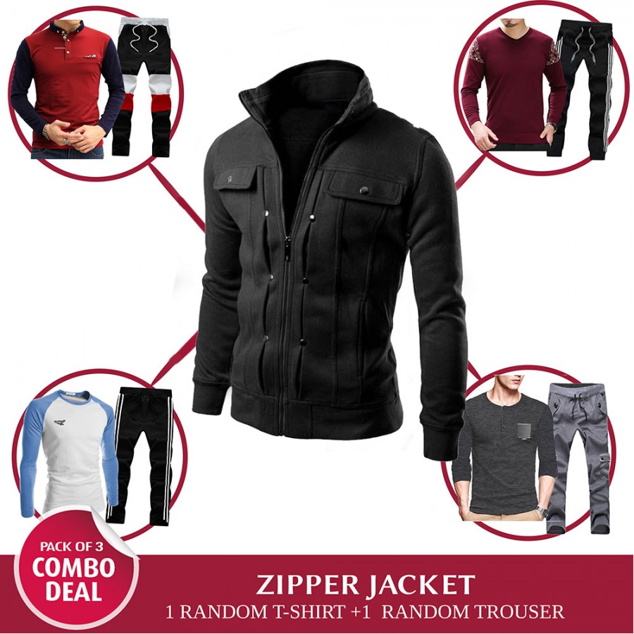 Pack Of 3 Track Suit (1 Zipper Jacket, 1 Trouser, 1 T-Shirt)